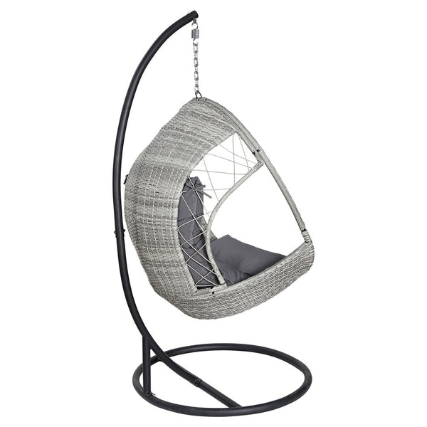 Gardeon Outdoor Egg Swing Chair with Stand Cushion Wicker Armrest Light Grey Gardeon