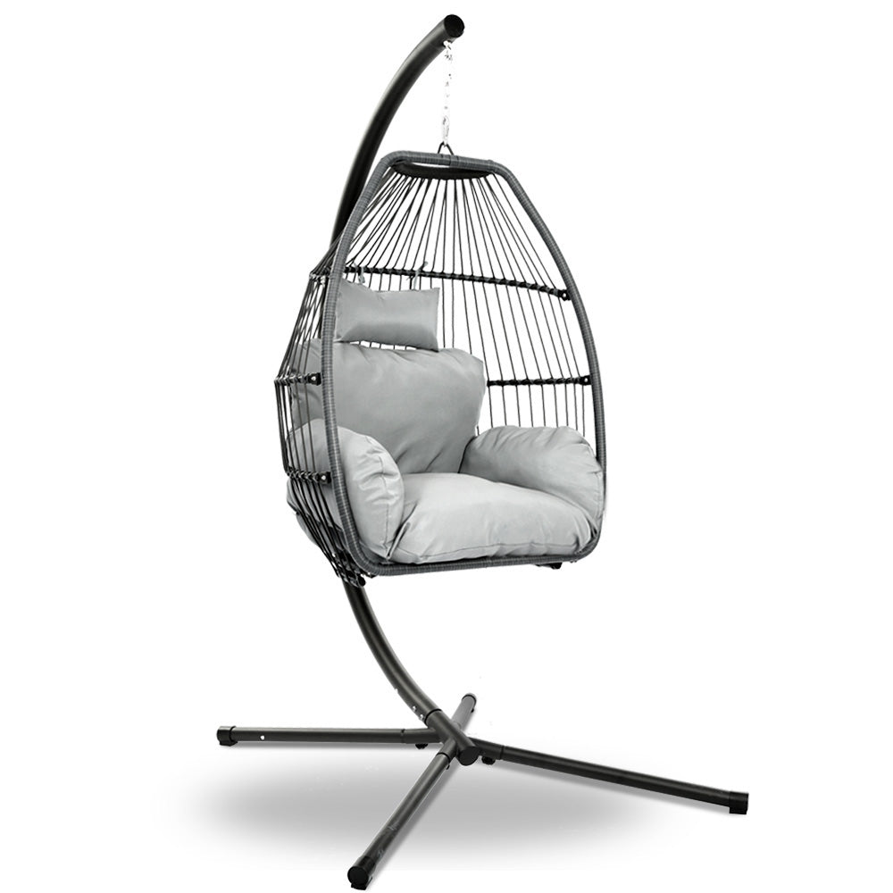 Gardeon Outdoor Furniture Egg Hammock Hanging Swing Chair Stand Pod Wicker Grey freeshipping - Awezingly