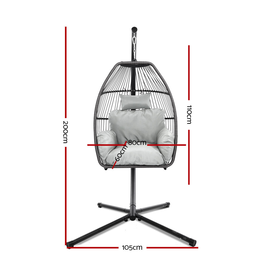Gardeon Outdoor Furniture Egg Hammock Hanging Swing Chair Stand Pod Wicker Grey freeshipping - Awezingly