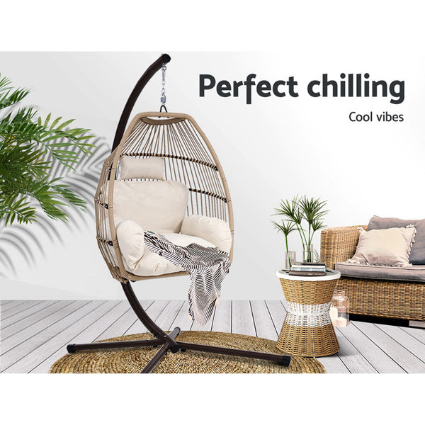 Gardeon Outdoor Furniture Egg Hanging Swing Chair Stand Wicker Rattan Hammock freeshipping - Awezingly