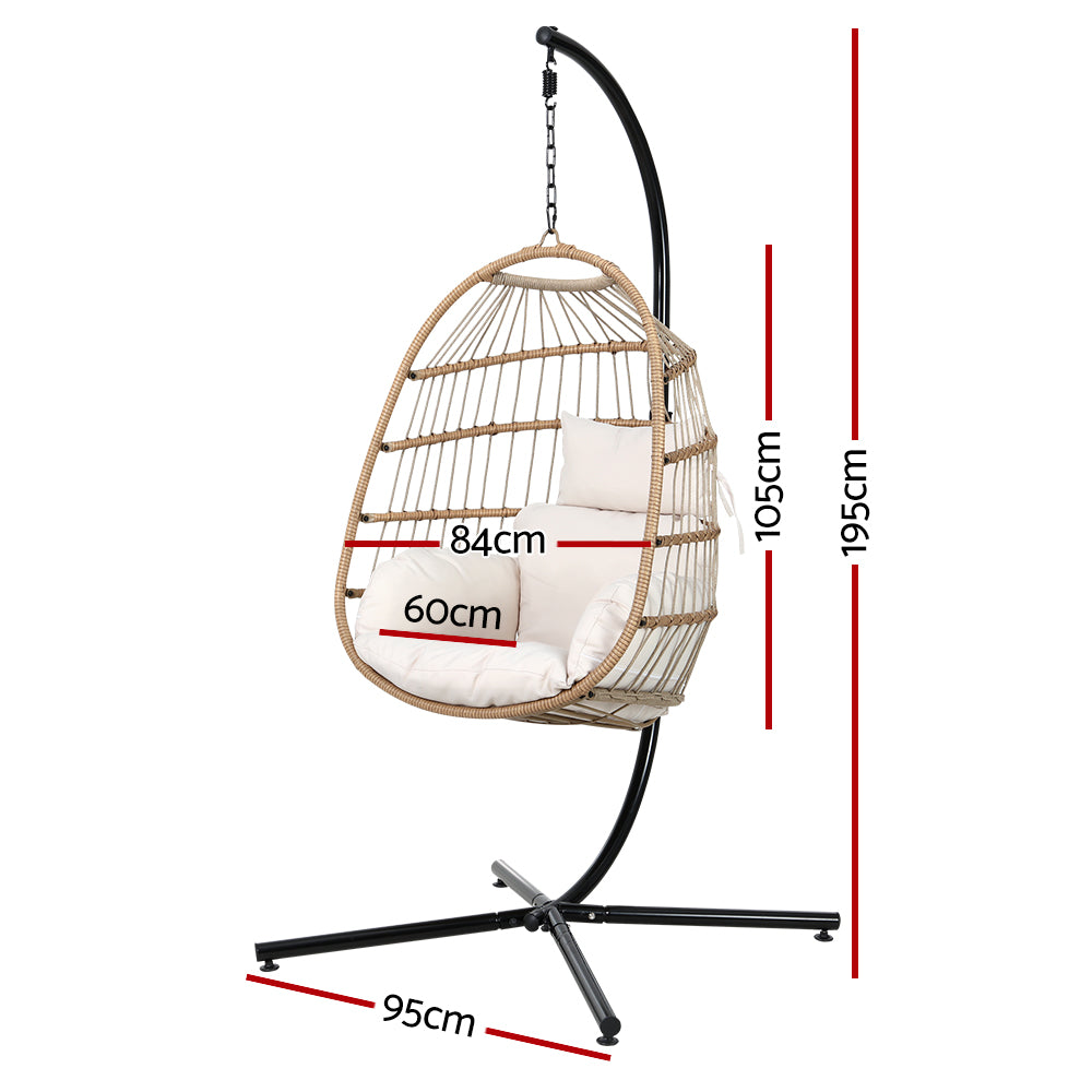 Gardeon Egg Swing Chair Hammock With Stand Outdoor Furniture Hanging Wicker Seat Gardeon