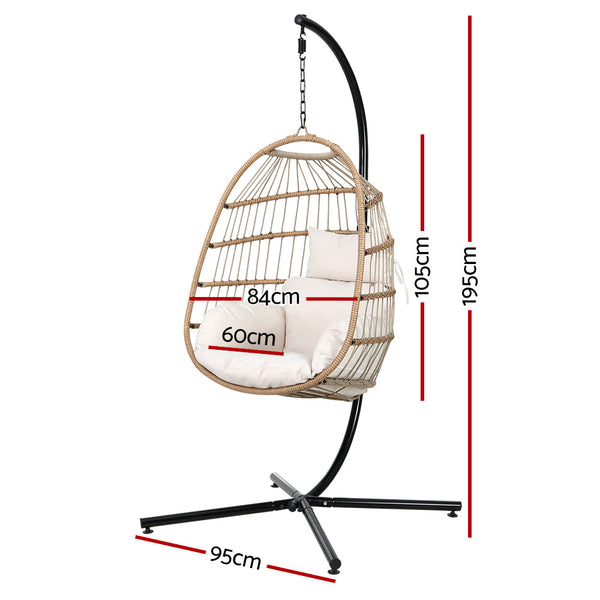 Gardeon Egg Swing Chair Hammock With Stand Outdoor Furniture Hanging Wicker Seat Gardeon