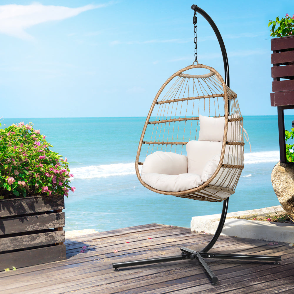 Gardeon Egg Swing Chair Hammock With Stand Outdoor Furniture Hanging Wicker Seat Gardeon