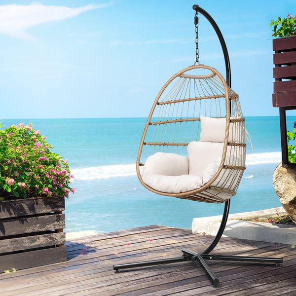 Gardeon Egg Swing Chair Hammock With Stand Outdoor Furniture Hanging Wicker Seat Gardeon