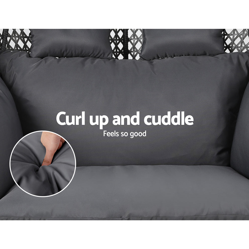 Gardeon Outdoor Egg Swing Chair Hanging Pod Chair Wicker Cushion 2 Person Grey Gardeon