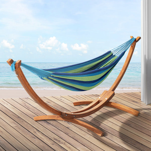 Gardeon Wooden Hammock Chair with Stand Outdoor Lounger Hammock Bed Timber Gardeon