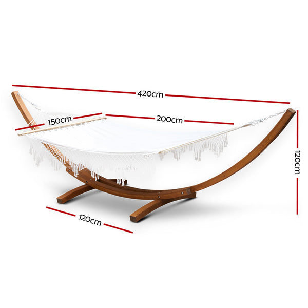 Gardeon Double Tassel Hammock with Wooden Hammock Stand Gardeon