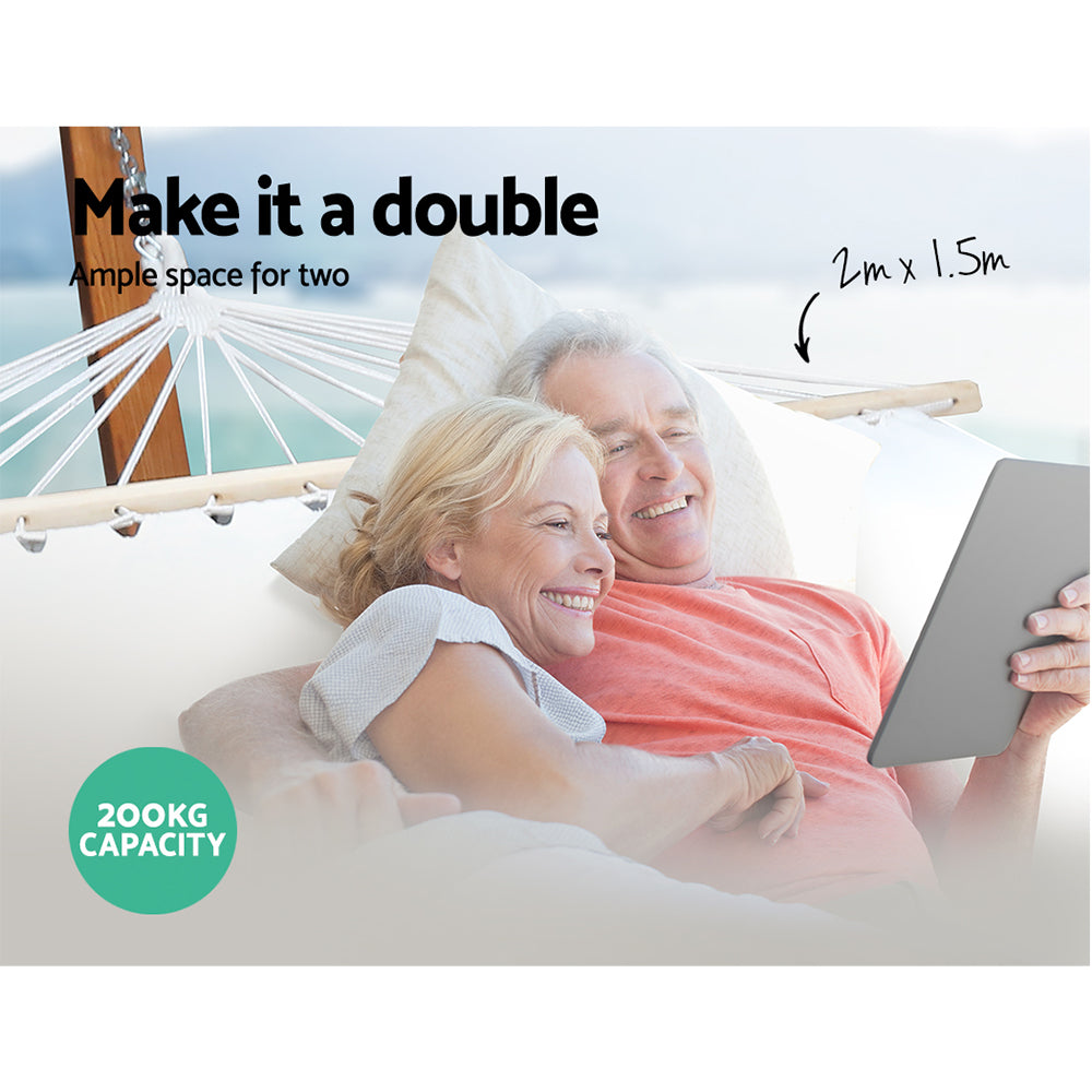 Gardeon Double Tassel Hammock with Wooden Hammock Stand Gardeon