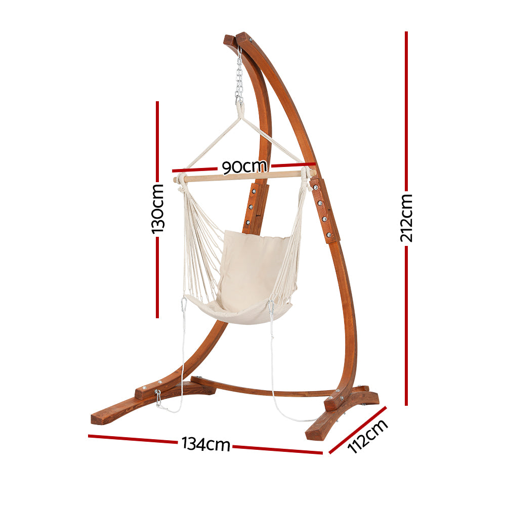 Gardeon Wooden Hammock Chair with Stand Outdoor Lounger Camping Hammock Timber Gardeon