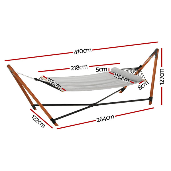 Gardeon Wooden Hammock Chair with Stand Linen Hammock Bed Timber Steel 200KG Gardeon