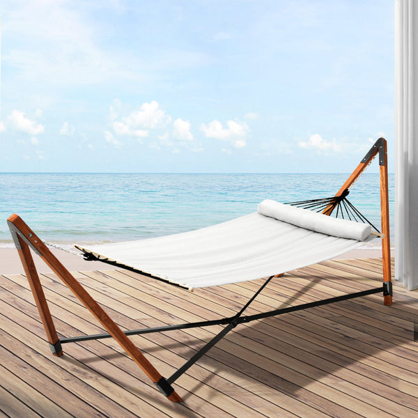 Gardeon Wooden Hammock Chair with Stand Linen Hammock Bed Timber Steel 200KG Gardeon