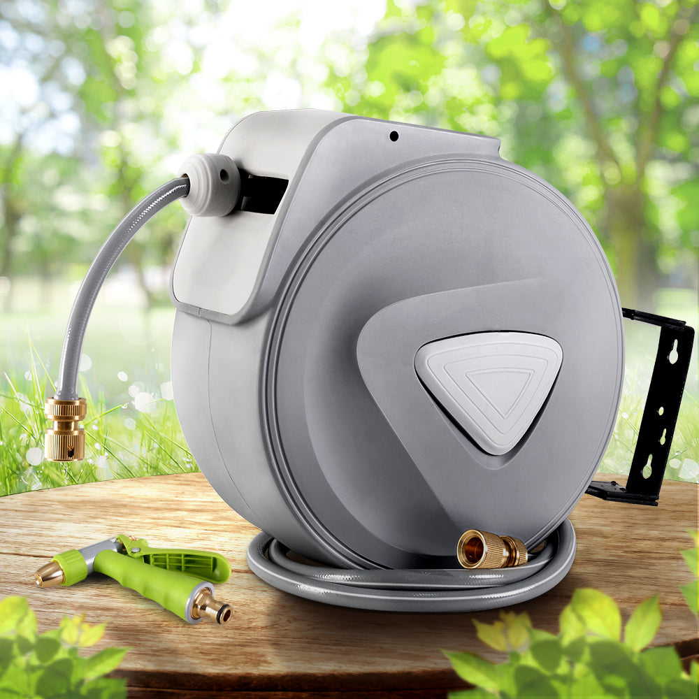 20M Retractable Water Hose Reel Garden Storage AutoRewind Spray Gun freeshipping - Awezingly