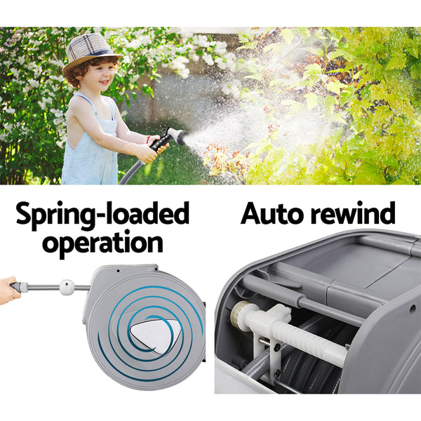 20M Retractable Water Hose Reel Garden Storage AutoRewind Spray Gun freeshipping - Awezingly