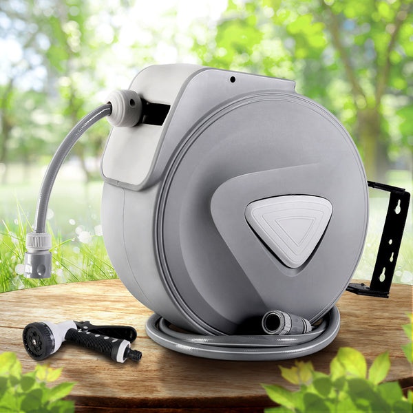20M Retractable Water Hose Reel Garden Storage AutoRewind Spray Gun freeshipping - Awezingly