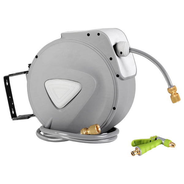 30M Retractable Hose Reel Garden Water Brass Auto Rewind Spray Gun freeshipping - Awezingly