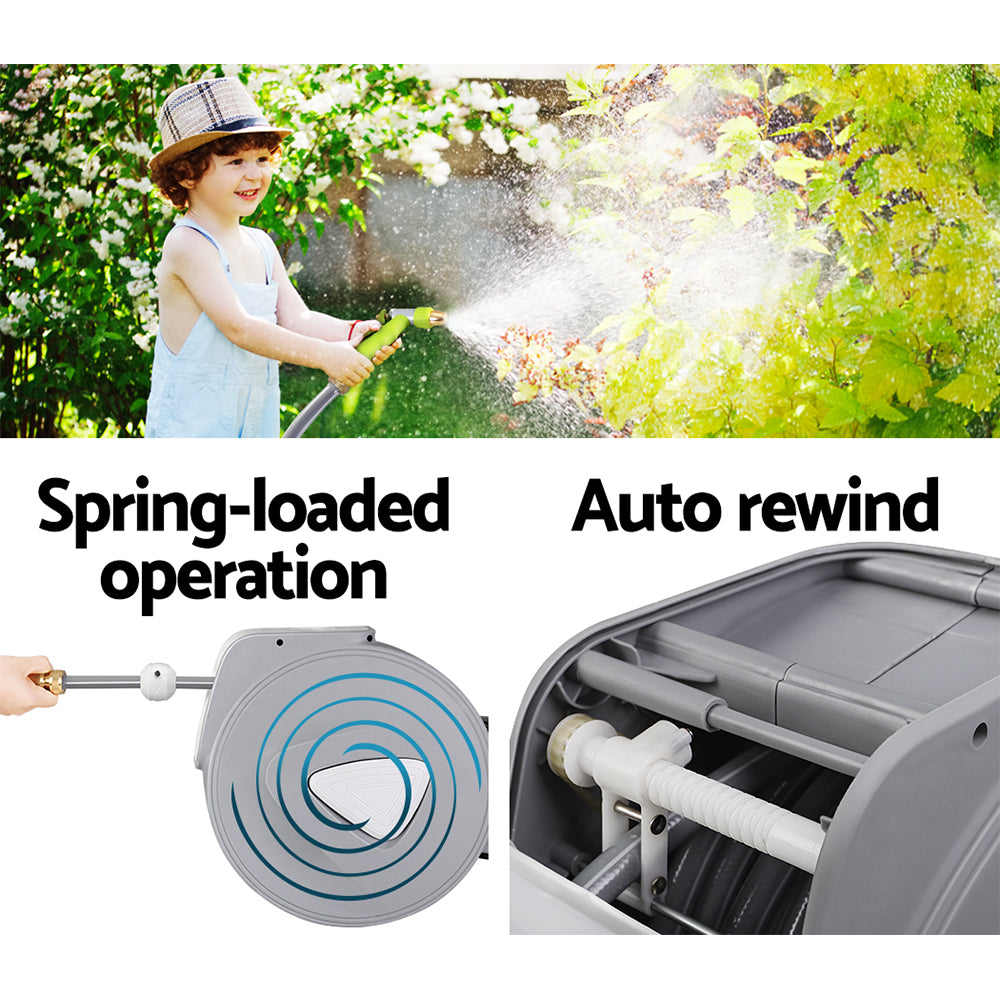 30M Retractable Hose Reel Garden Water Brass Auto Rewind Spray Gun freeshipping - Awezingly