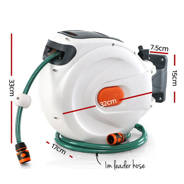 Greenfingers 10M Retractable Water Hose Reel Garden Spray Gun Storage AutoRewind Greenfingers