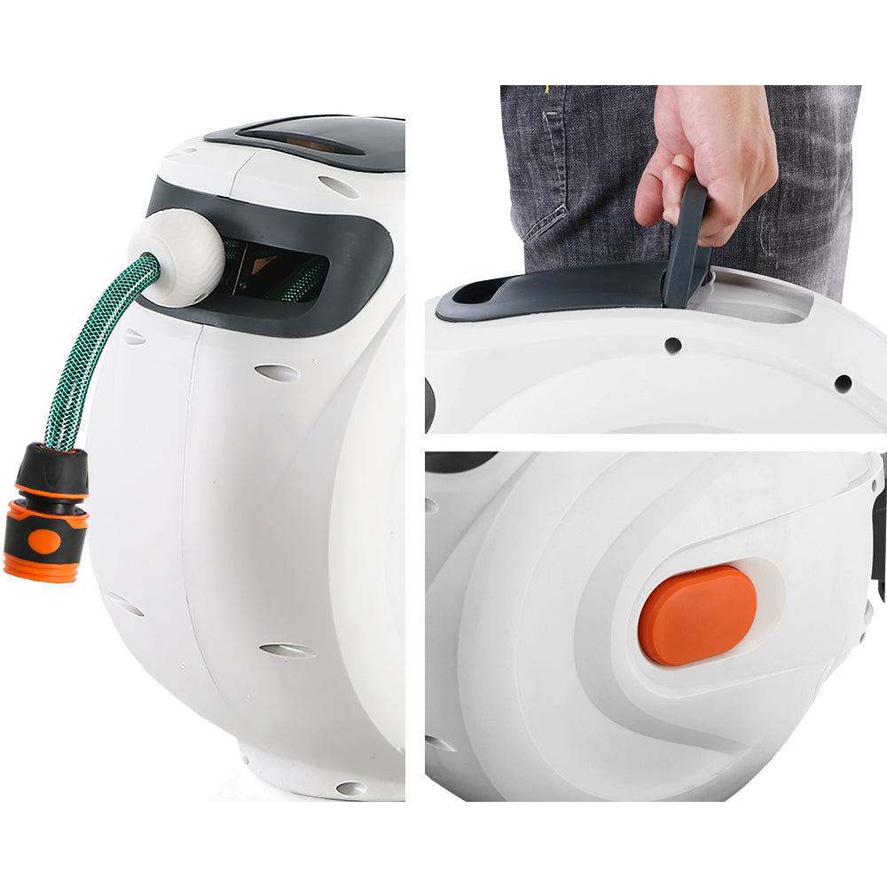 Greenfingers 10M Retractable Water Hose Reel Garden Spray Gun Storage AutoRewind Greenfingers