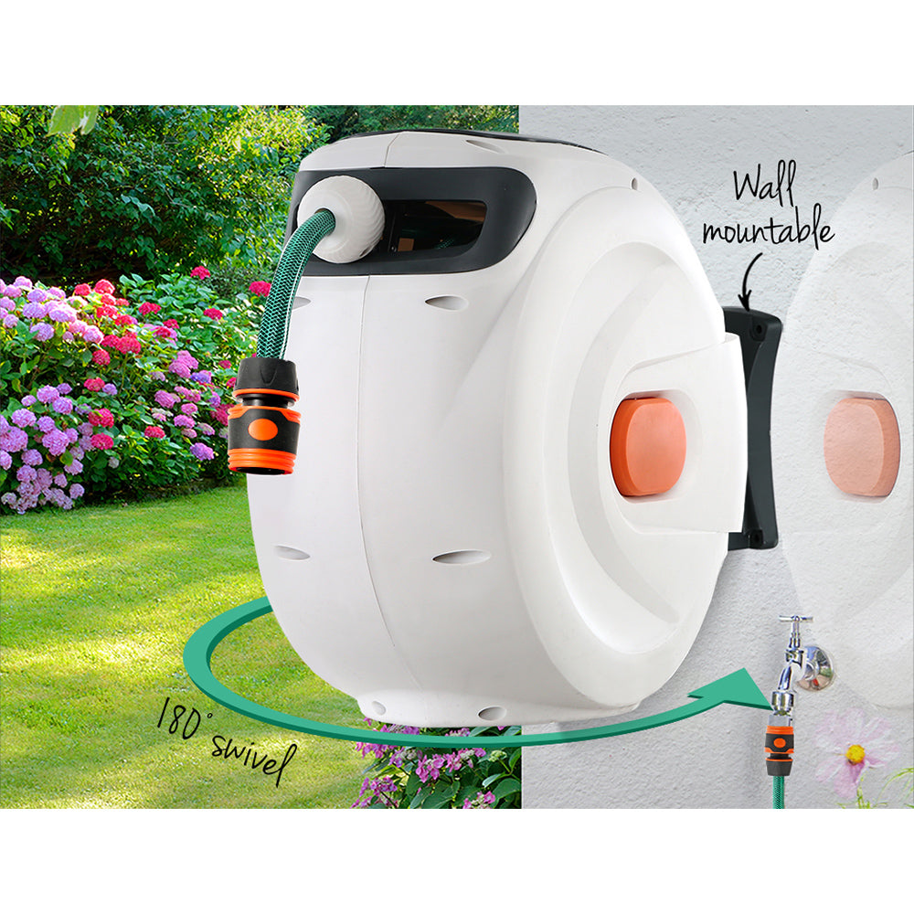 Greenfingers 10M Retractable Water Hose Reel Garden Spray Gun Storage AutoRewind Greenfingers