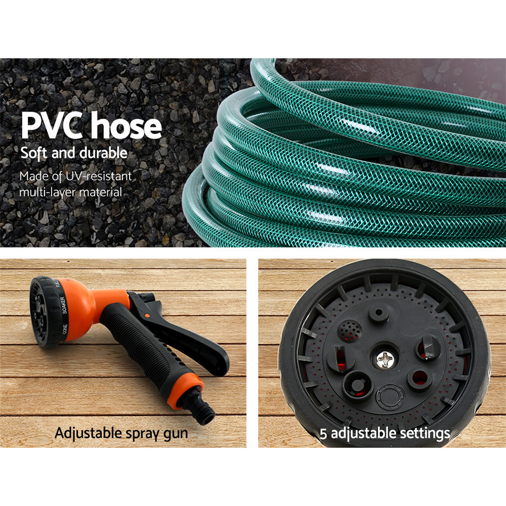 Greenfingers 10M Retractable Water Hose Reel Garden Spray Gun Storage AutoRewind Greenfingers