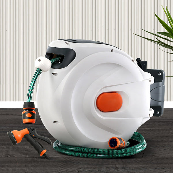 Greenfingers 10M Retractable Water Hose Reel Garden Spray Gun Storage AutoRewind Greenfingers