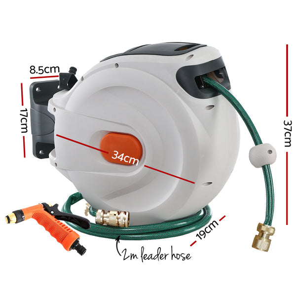 Greenfingers Retractable Hose Reel 20M Garden Water Brass Spray Gun Auto Rewind Greenfingers