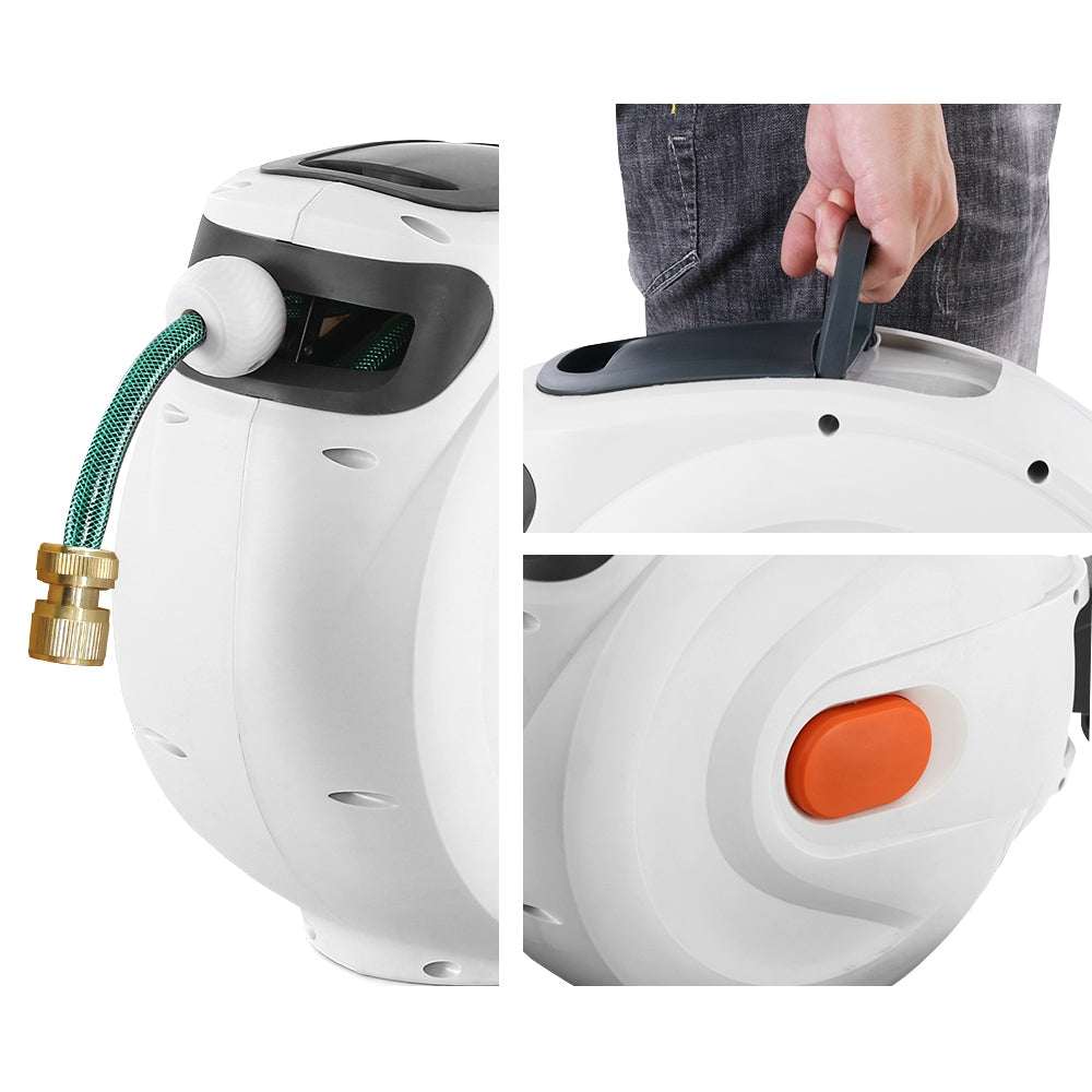 Greenfingers Retractable Hose Reel 30M Garden Water Brass Spray Gun Auto Rewind Greenfingers