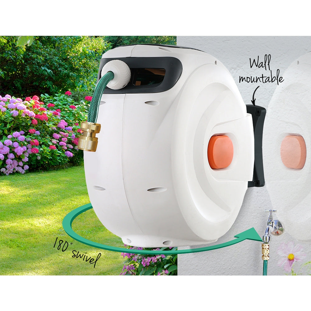 Greenfingers Retractable Hose Reel 30M Garden Water Brass Spray Gun Auto Rewind Greenfingers