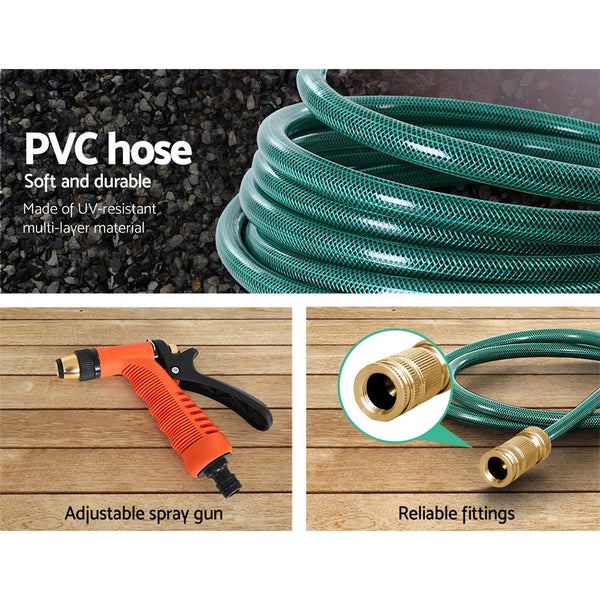 Greenfingers Retractable Hose Reel 30M Garden Water Brass Spray Gun Auto Rewind Greenfingers