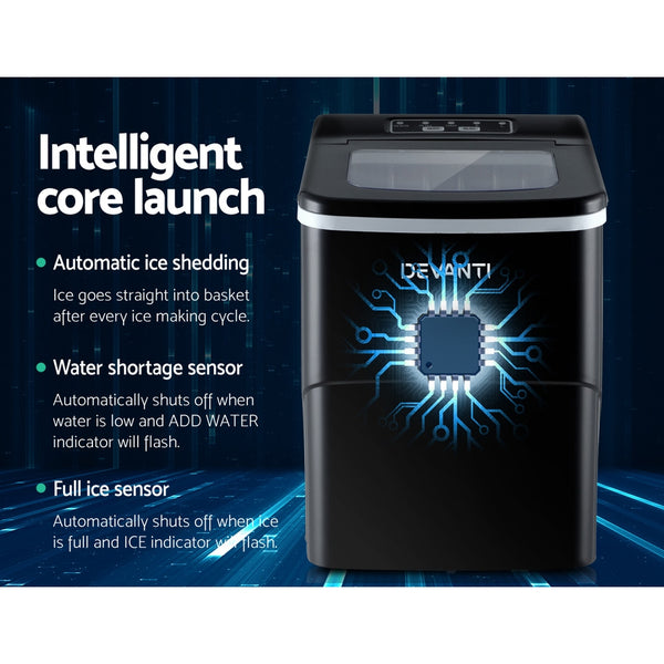 DEVANTi Portable Ice Cube Maker Machine 2L Home Bar Benchtop Easy Quick Black freeshipping - Awezingly