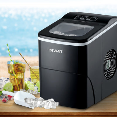 DEVANTi Portable Ice Cube Maker Machine 2L Home Bar Benchtop Easy Quick Black