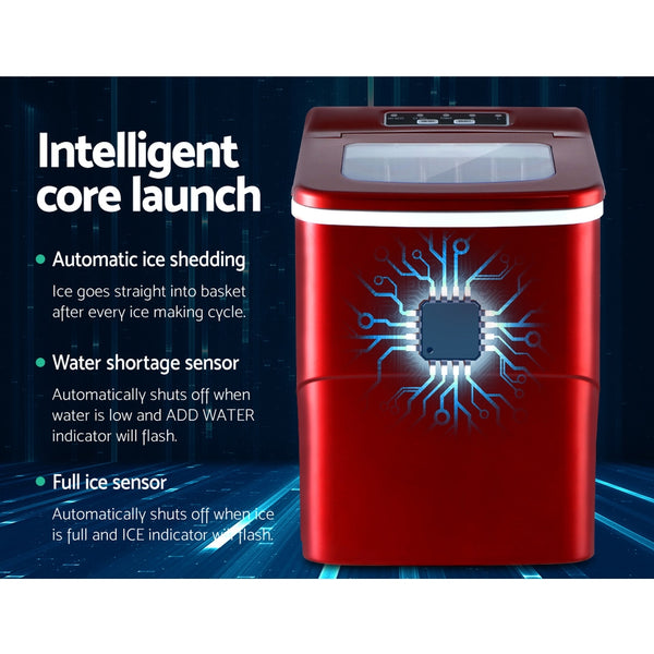 DEVANTi Portable Ice Cube Maker Machine 2L Home Bar Benchtop Easy Quick Red freeshipping - Awezingly