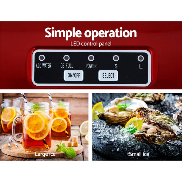DEVANTi Portable Ice Cube Maker Machine 2L Home Bar Benchtop Easy Quick Red freeshipping - Awezingly