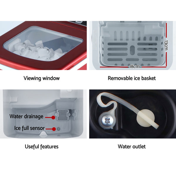 DEVANTi Portable Ice Cube Maker Machine 2L Home Bar Benchtop Easy Quick Red freeshipping - Awezingly