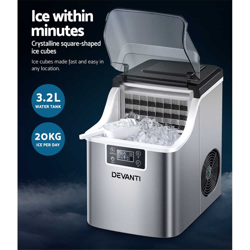 Devanti Ice Maker Machine Commercial Portable Ice Cube Tray Countertop 3.2L Devanti