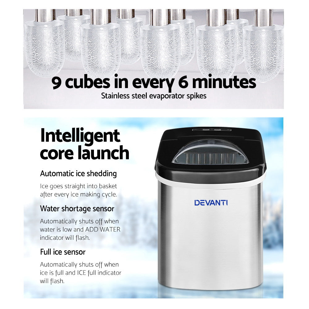 Devanti 2.4L Stainless Steel Portable Ice Cube Maker freeshipping - Awezingly