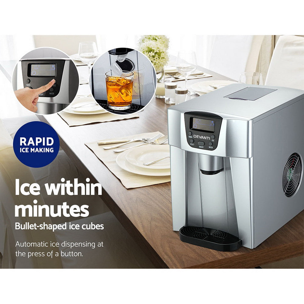 Devanti 2L Portable Ice Cuber Maker & Water Dispenser - Silver freeshipping - Awezingly