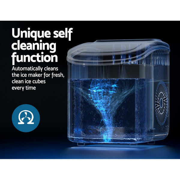 Devanti Portable Ice Maker Machine Ice Cube Tray 12kg Bar Countertop Black Devanti