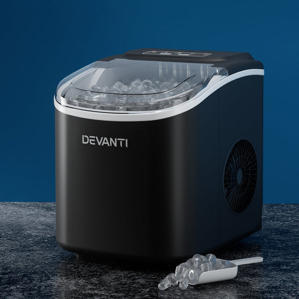 Devanti Portable Ice Maker Machine Ice Cube Tray 12kg Bar Countertop Black Devanti