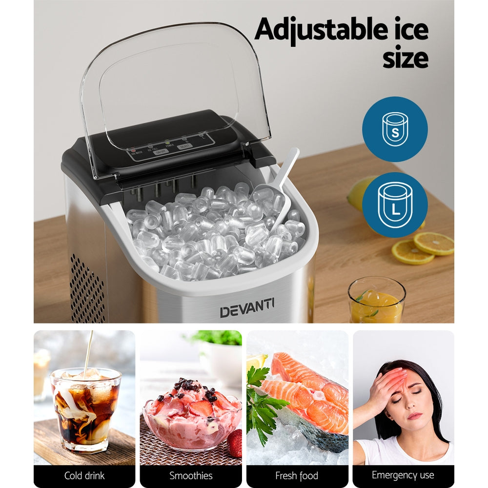 Devanti 12kg Ice Maker Machine w/Self Cleaning Portable Ice Cube Tray 2L White Devanti