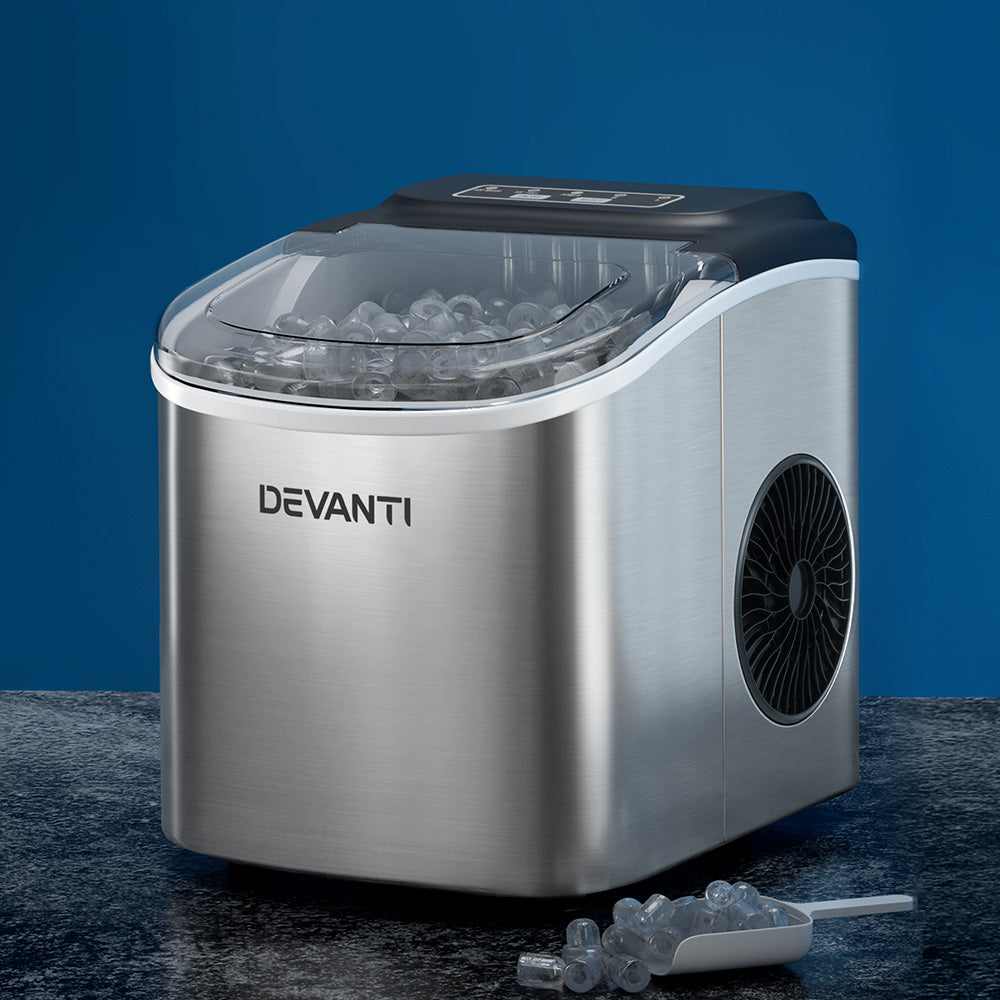 Devanti 12kg Ice Maker Machine w/Self Cleaning Portable Ice Cube Tray 2L White Devanti