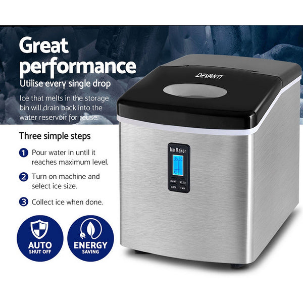 Devanti 3.2L Stainless Steel Portable Ice Cube Maker freeshipping - Awezingly
