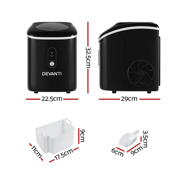 Devanti Portable Ice Maker Machine Nuggetc Ice Cube 15kg Bar Countertop Devanti