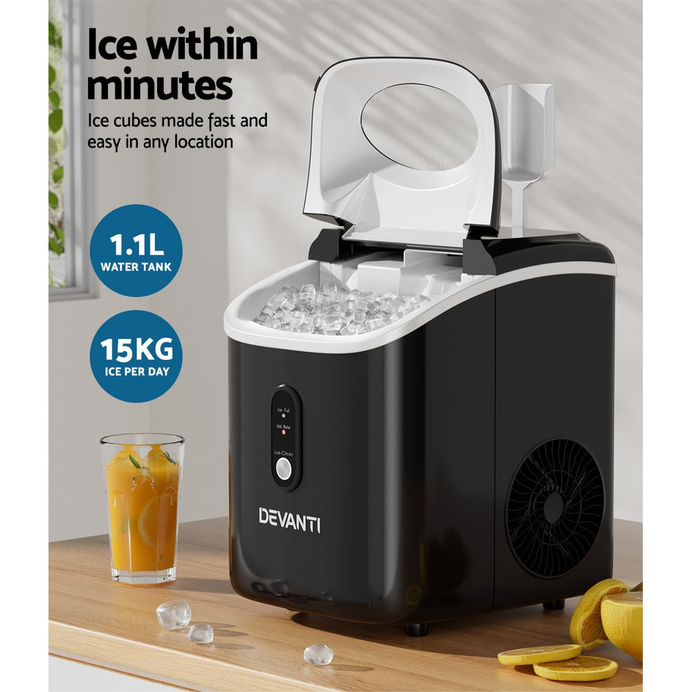 Devanti Portable Ice Maker Machine Nuggetc Ice Cube 15kg Bar Countertop Devanti
