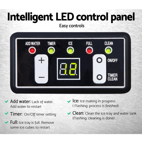 Devanti Stainless Steel Commercial Ice Cube Maker freeshipping - Awezingly