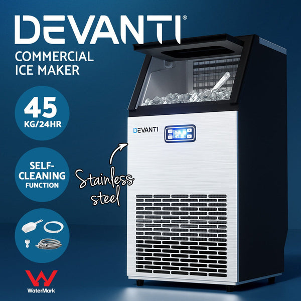 Devanti Commercial Ice Maker Machine 45kg Ice Cube Tray Bar Stainless Steel Devanti