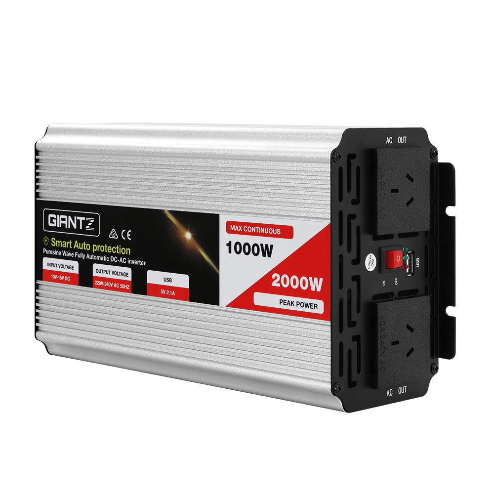 Giantz Power Inverter 1000W or 2000W Pure Sine Wave 12V-240V Camping Boat Caravan Giantz