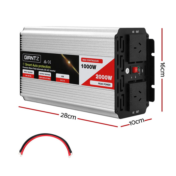 Giantz Power Inverter 1000W or 2000W Pure Sine Wave 12V-240V Camping Boat Caravan Giantz