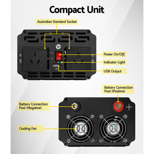 Giantz Power Inverter 1000W or 2000W Pure Sine Wave 12V-240V Camping Boat Caravan Giantz