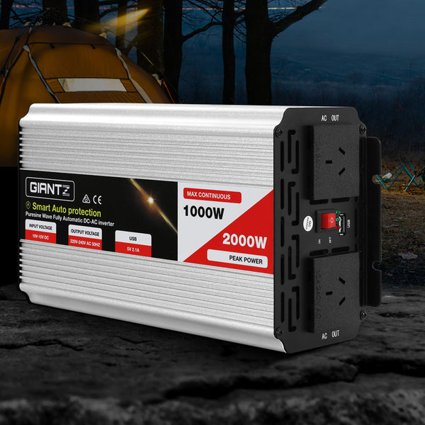 Giantz Power Inverter 1000W or 2000W Pure Sine Wave 12V-240V Camping Boat Caravan Giantz